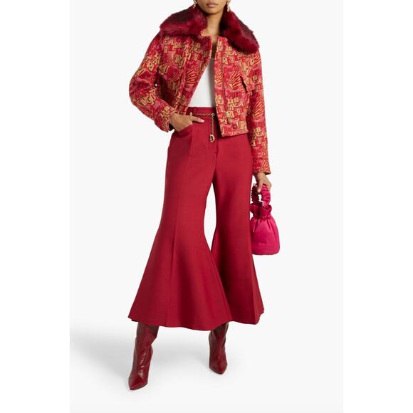 Women's Zimmerman Cropped Wool-Blend High Rise Flared Pants in Crimson size 3 - Picture 1 of 6